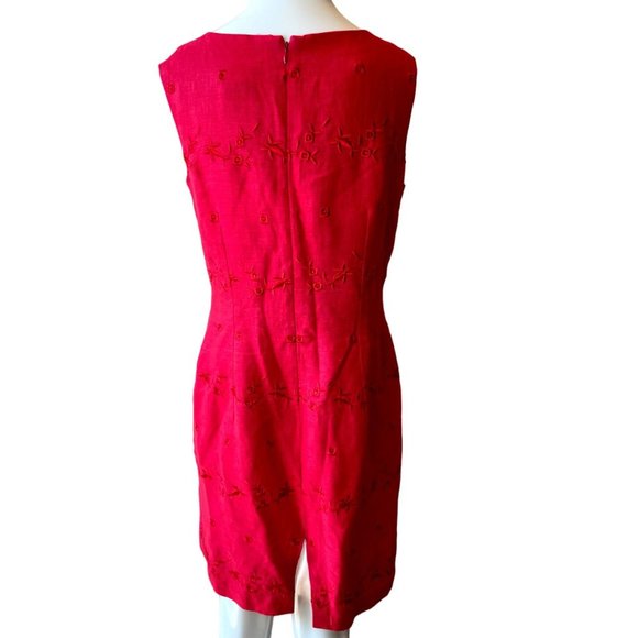 John Roberts Womens Midi Sheath Dress Sleeveless Embroidered Back Zip Red Size 8 - Picture 2 of 6